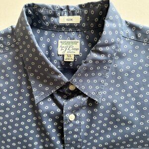 New J.Crew Secret Wash SLIM FIT XL Blue  Print Shirt Button Down